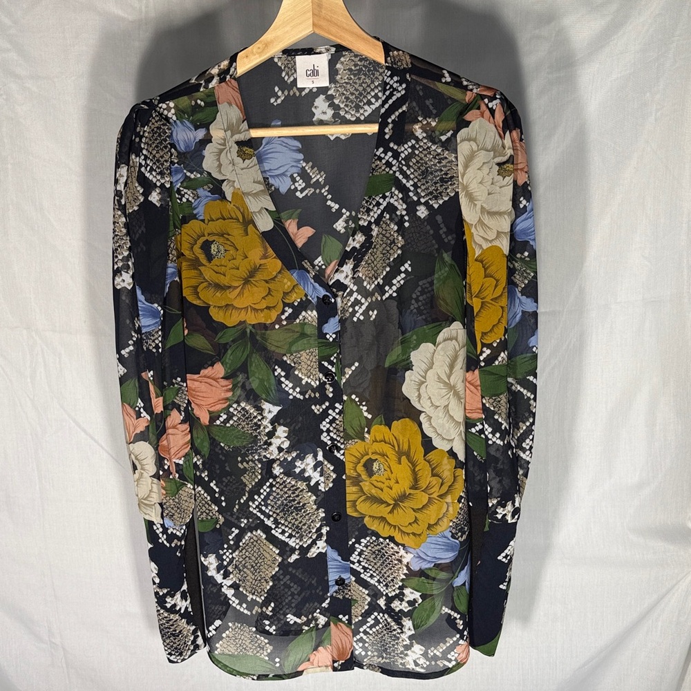 CAbi Blouse Snake & Floral print- Dark Navy, Gold, Cream, Blue, Green Women’s S